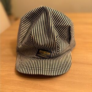 vintage conductor OshKosh B'Gosh hickory stripe blue white striped hat snapback